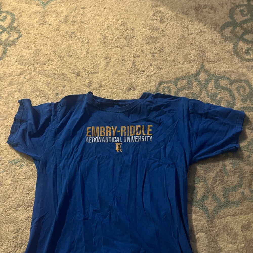 Royal Blue Short Sleeve Tee with Gold EMBRY-RIDDLE Print